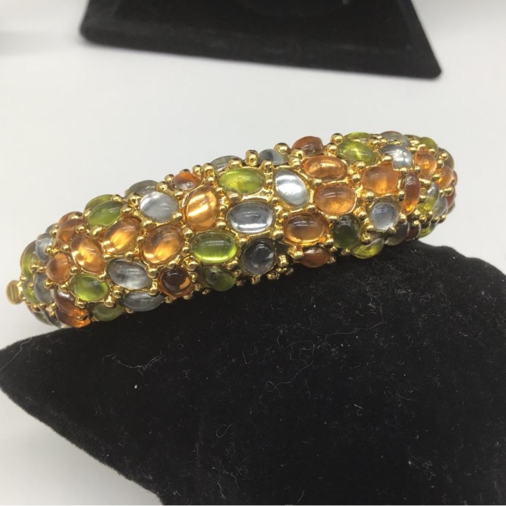 Gold Multicolor Cabochon Hinge Bracelet